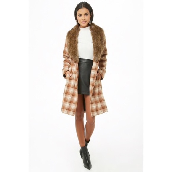 Forever21 Faux Fur Plaid Wrap Coat - Picture 4 of 6